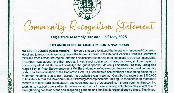 Coolamon Hospital Auxiliary recognised