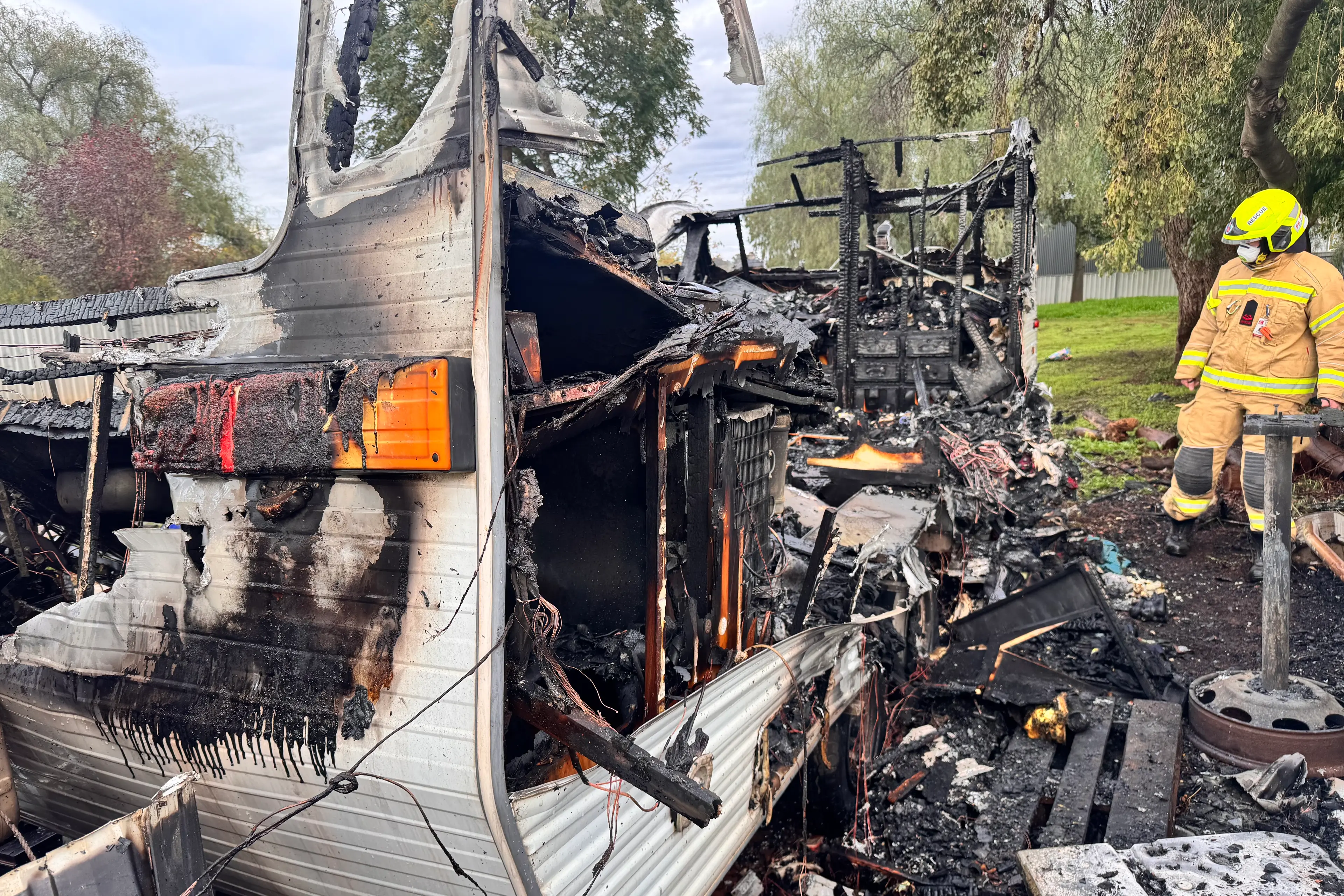 <p>Local firefighters attended the caravan fire last Thursday morning. PHOTOS: Temora FNRNSW</p>\\n