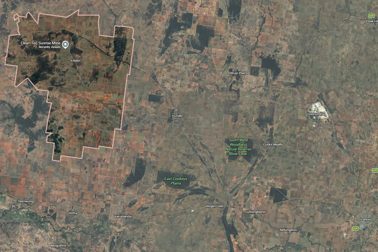 <p>Sunrise Energy Metals Syerston Scandium Project is located five kilometres north of Fifield and 35km north-west of Trundle. GRAPHIC: Google Maps</p>\\n
