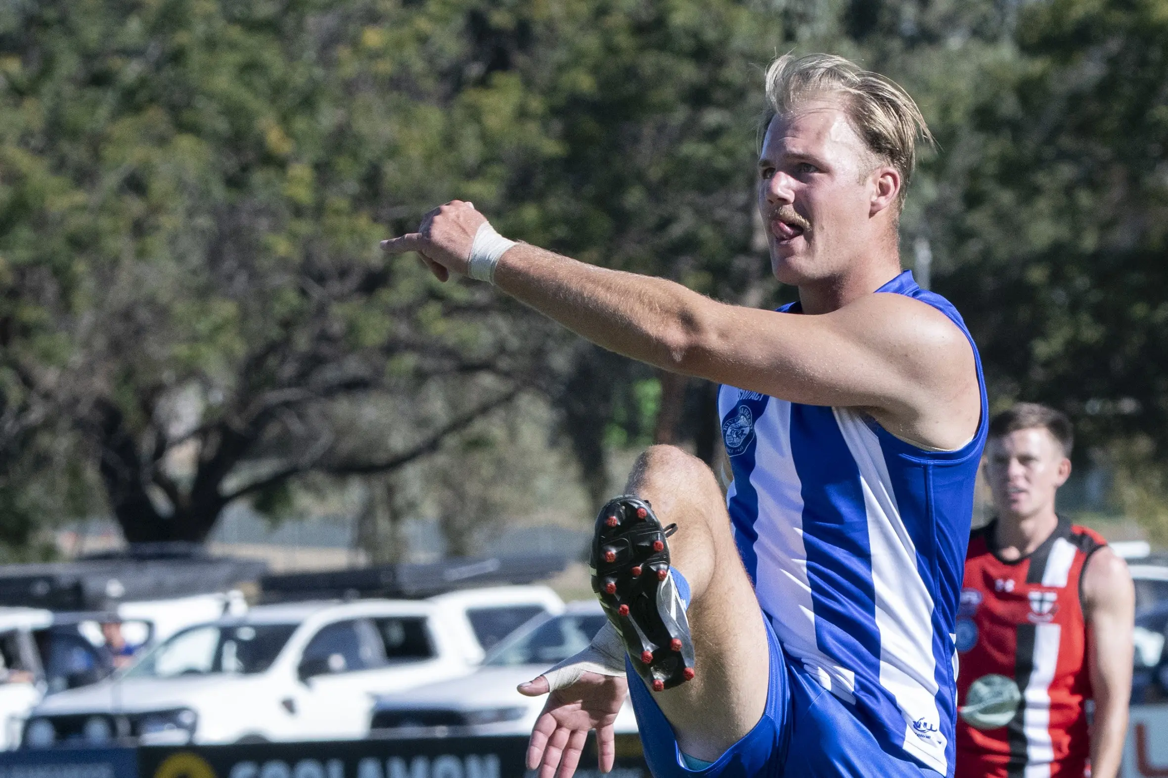 <p>Will Ford was one of the many goal kickers for the Roos against the CSU Bushpigs last Saturday. PHOTO: Noel Fisher</p>\\n