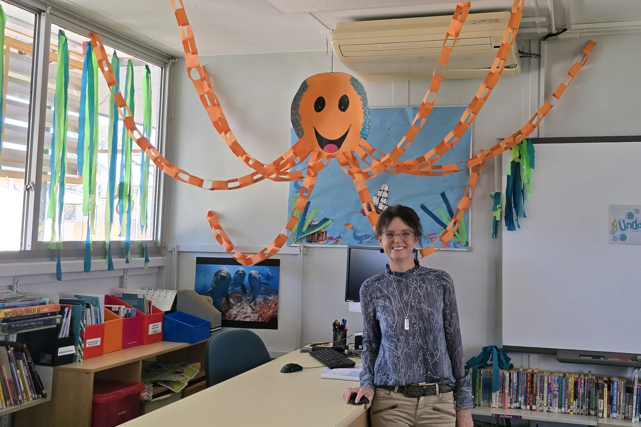 <p>Steph Cooke pictured in the Maimuru Public School Library.</p>\\n