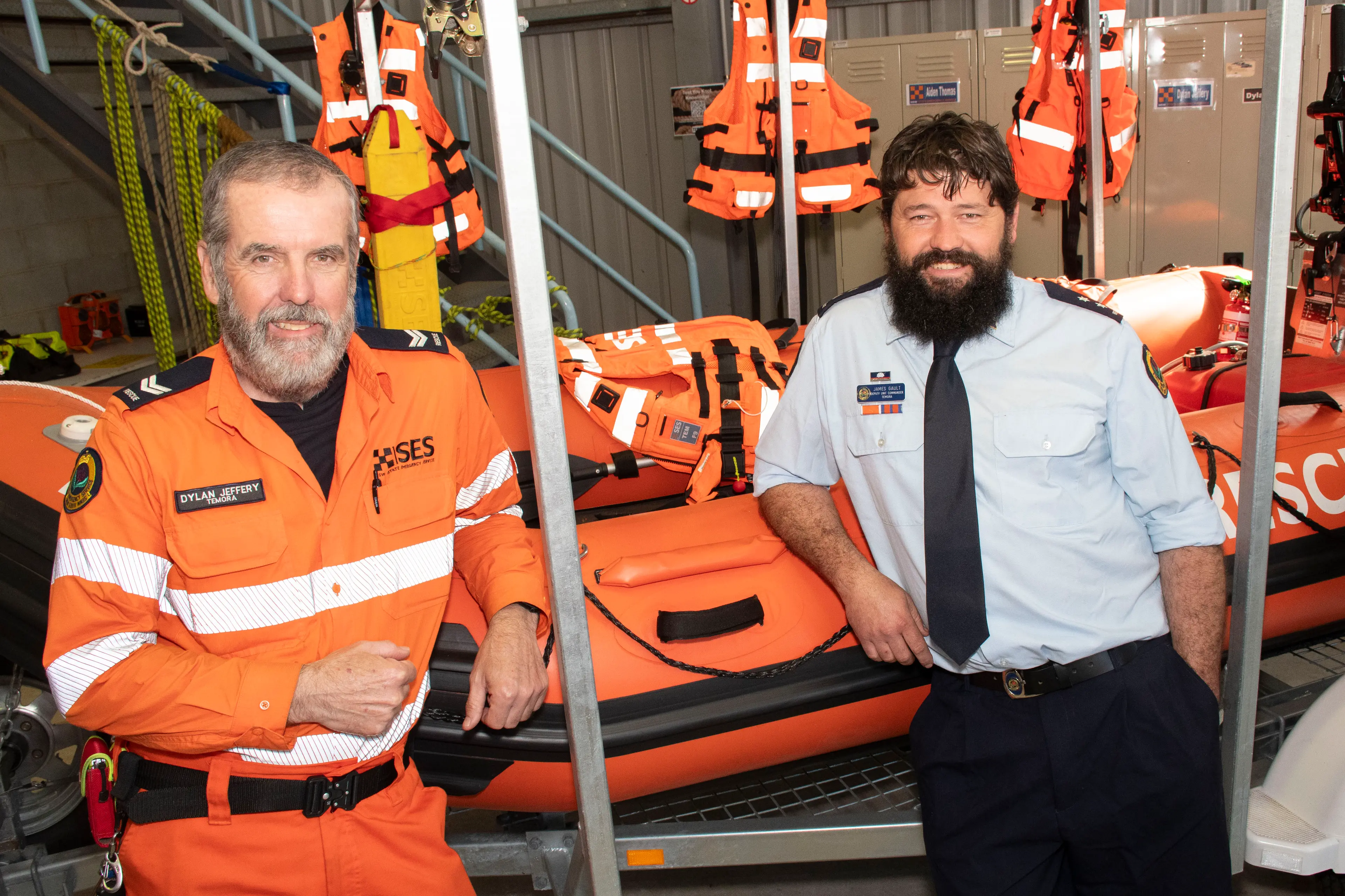 <p>Temora SES celebrated 50 years last weekend and as an added bonus was also presented a new rescue boat. Qualified boat operators Dylan Jeffery and James Gault are keen to put it through its paces. PHOTO: Noel Fisher.</p>\\n