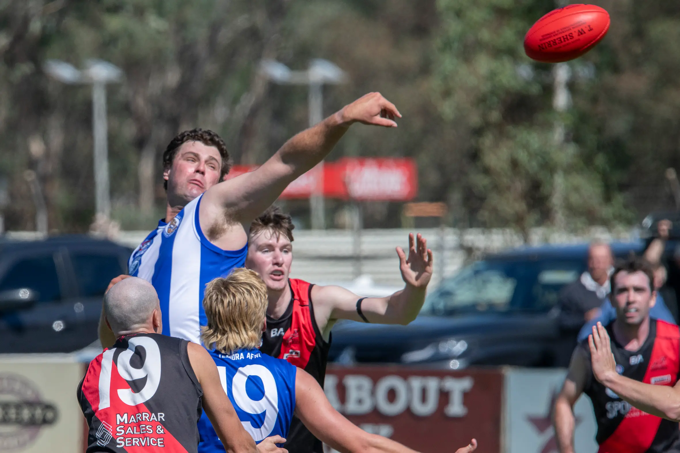 <p>The Roos fought hard in their last kick for finals against the Marrar Bombers. Jack Cullan and James Goode pictured in a match this year. PHOTO: Noel Fisher </p>\\n