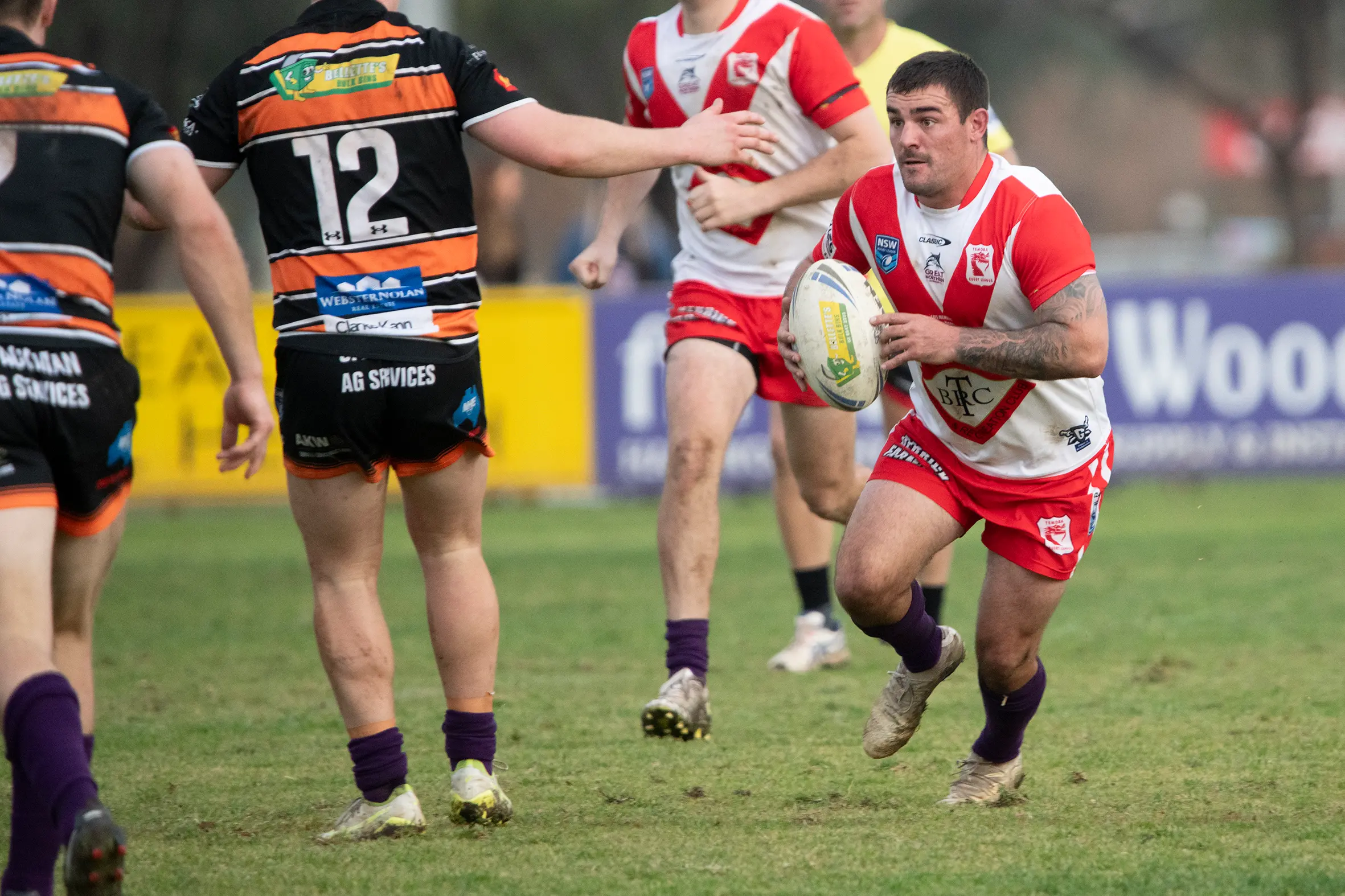 <p>Bailey Wallace on the burst against Gundagai Tigers opponents. PHOTO: Noel Fisher</p>\\n