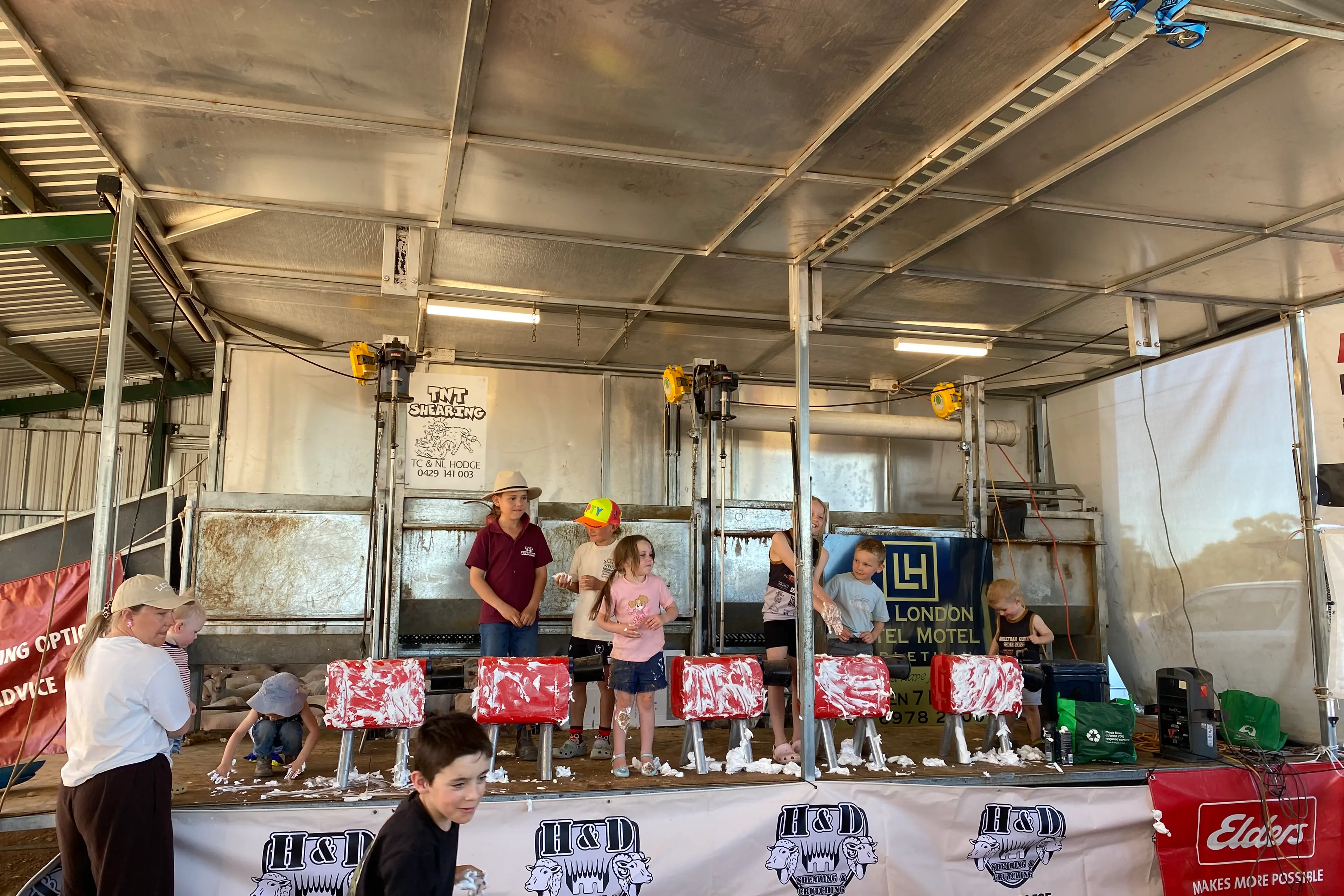 <p>Young guns of tomorrow practiced shearing with shaving cream on mounted dollies.</p>\\n