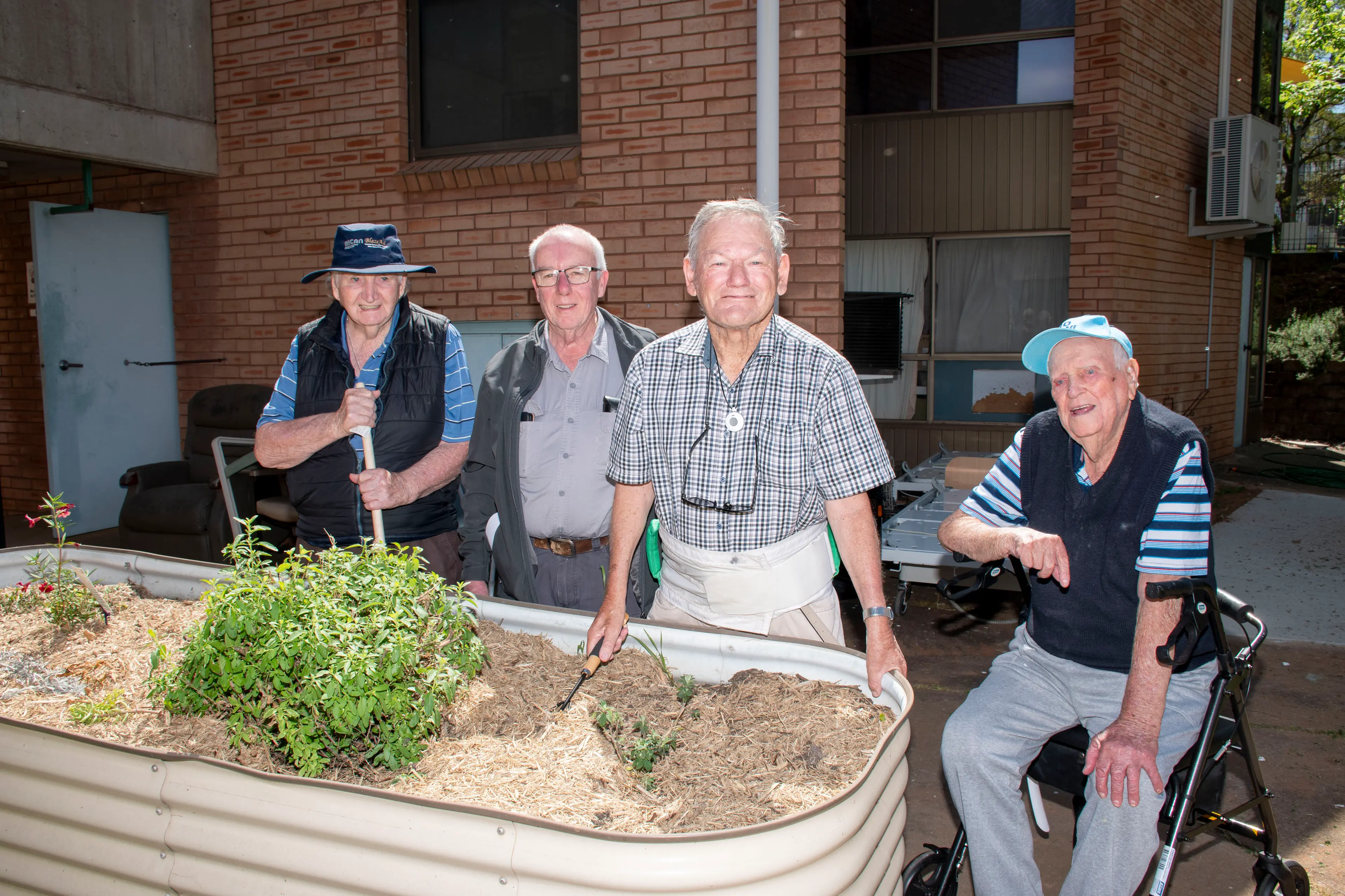 <p>Peter Goodall, Ian Simon, Vincent Tyndall and Ken Beecher with one of the gardens that they have been working on. PHOTO: Noel Fisher</p>\\n