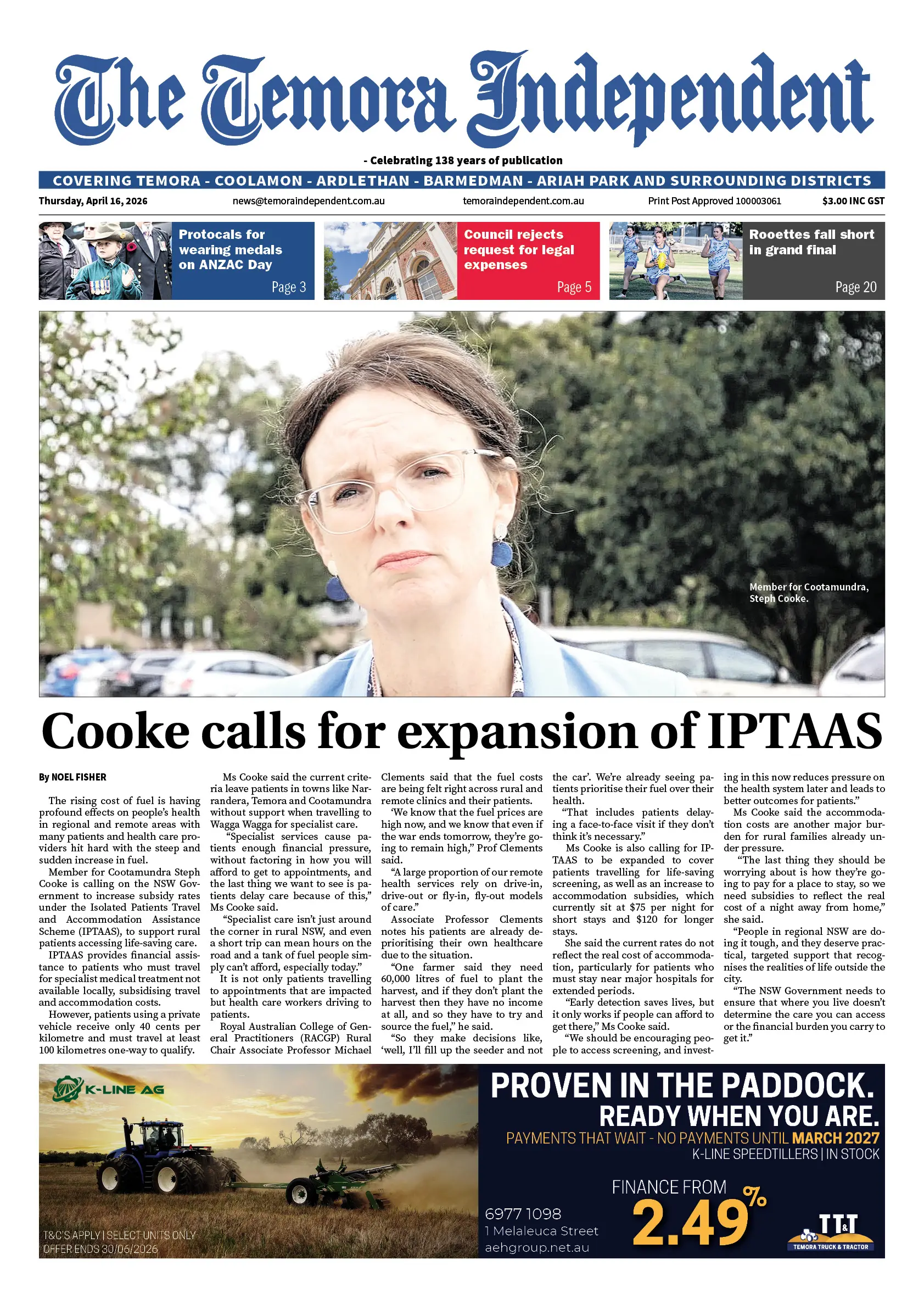 Temora Independent, Thursday, April 16, 2026
